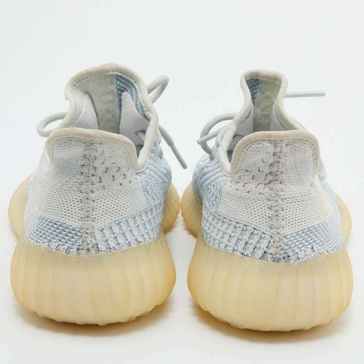 Pre Owned Yeezy x Adidas Blue/White Knit Fabric Boost 350 V2 Cloud White Sneakers Size 38 2/3
