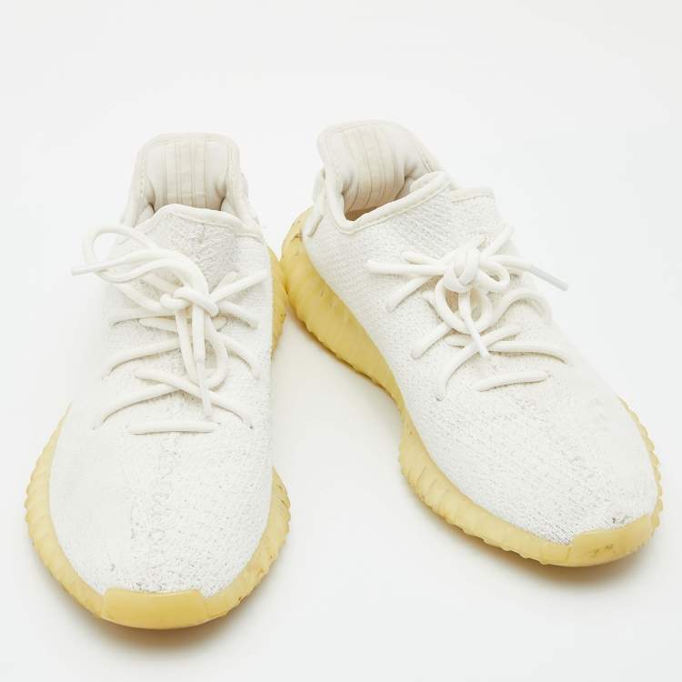 Pre Owned Yeezy x Adidas White Knit Fabric Boost 350 V2 Cream Low Top Sneakers Size 42