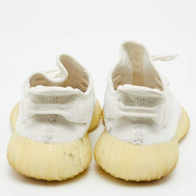 Pre Owned Yeezy x Adidas White Knit Fabric Boost 350 V2 Cream Low Top Sneakers Size 42