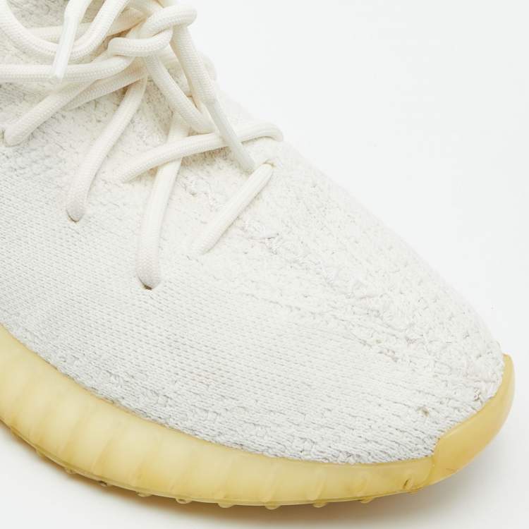 Pre Owned Yeezy x Adidas White Knit Fabric Boost 350 V2 Cream Low Top Sneakers Size 42