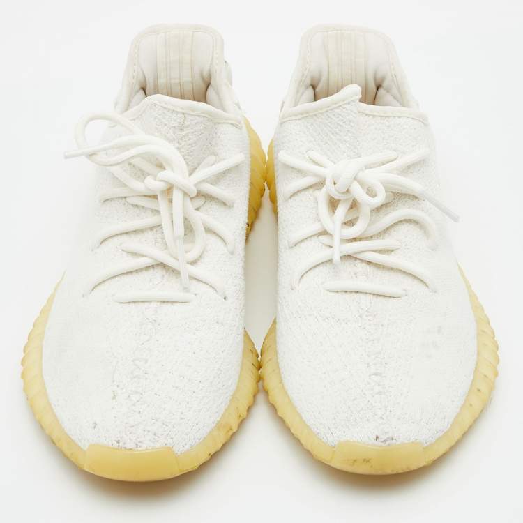 Pre Owned Yeezy x Adidas White Knit Fabric Boost 350 V2 Cream Low Top Sneakers Size 42