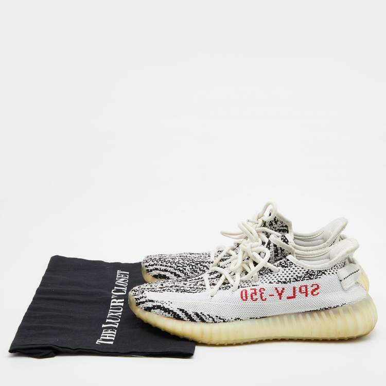 Pre Owned Yeezy x Adidas White/Black Knit Fabric Boost 350 V2 Zebra Low Top Sneakers Size 40 2/3
