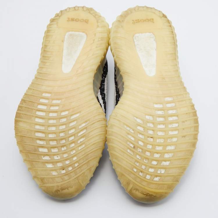 Pre Owned Yeezy x Adiddas White/Black Knit Fabric Boost 350 V2 Zebra Sneakers Size 42