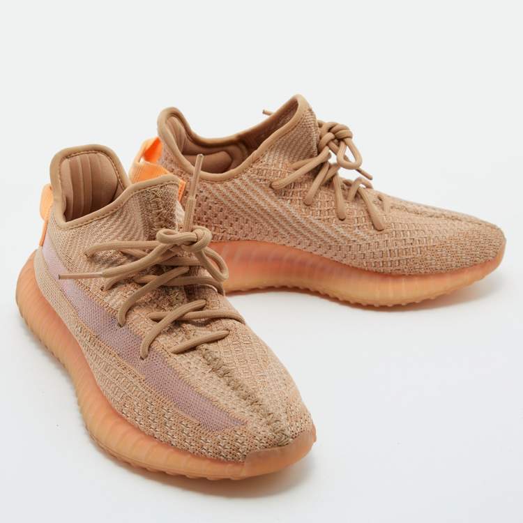 مملوكة مسبقًا Yeezy x Adidas Orange Knit Fabric Boost 350 V2 Clay Sneakers Size 40 2/3