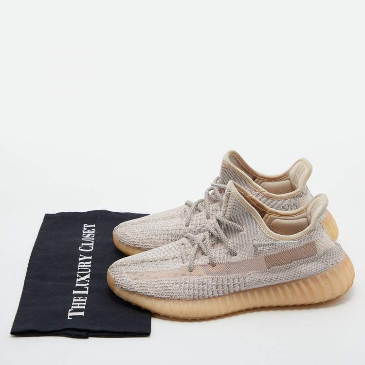 Pre Owned Yeezy x Adidas Pink/Grey Knit Fabric Boost 350 V2 Synth Non-Reflective Sneakers Size 41 1/3