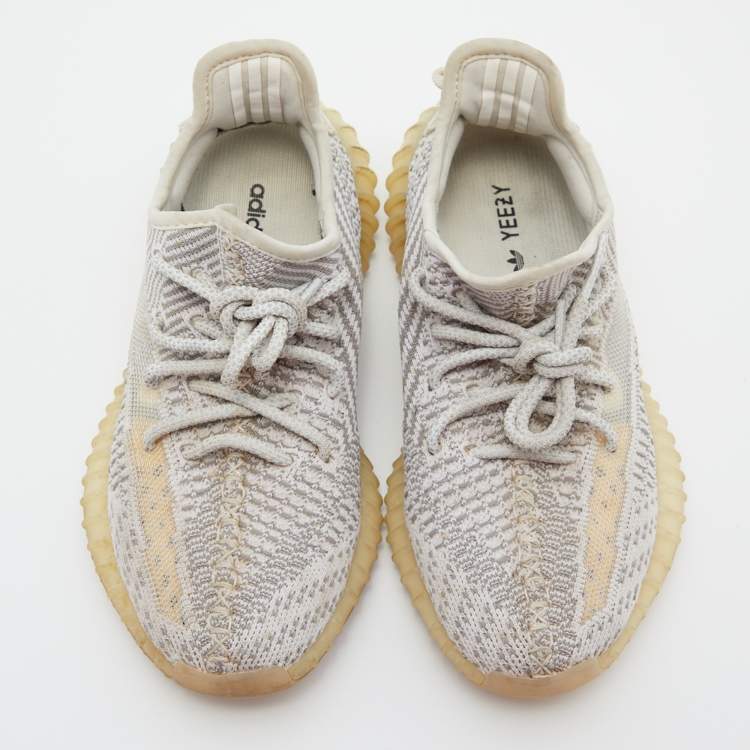 Pre Owned Yeezy x adidas White/Grey Knit Fabric Boost 350 V2 Static Reflective Sneakers Size 38