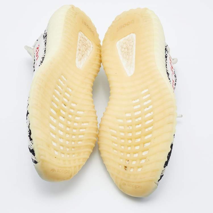 Pre Owned Yeezy x Adidas White/Black Knit Fabric Boost 350 V2 Zebra Low Top Sneakers Size 39 1/3