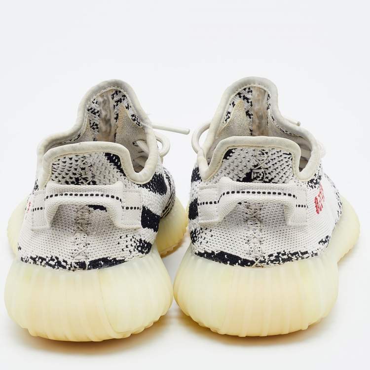 Pre Owned Yeezy x Adidas White/Black Knit Fabric Boost 350 V2 Zebra Low Top Sneakers Size 39 1/3