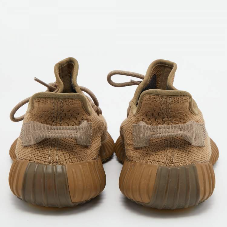 Pre Owned  Yeezy x Adidas Brown Knit Fabric Boost 350 Earth Low Top Sneakers Size 41 1/3