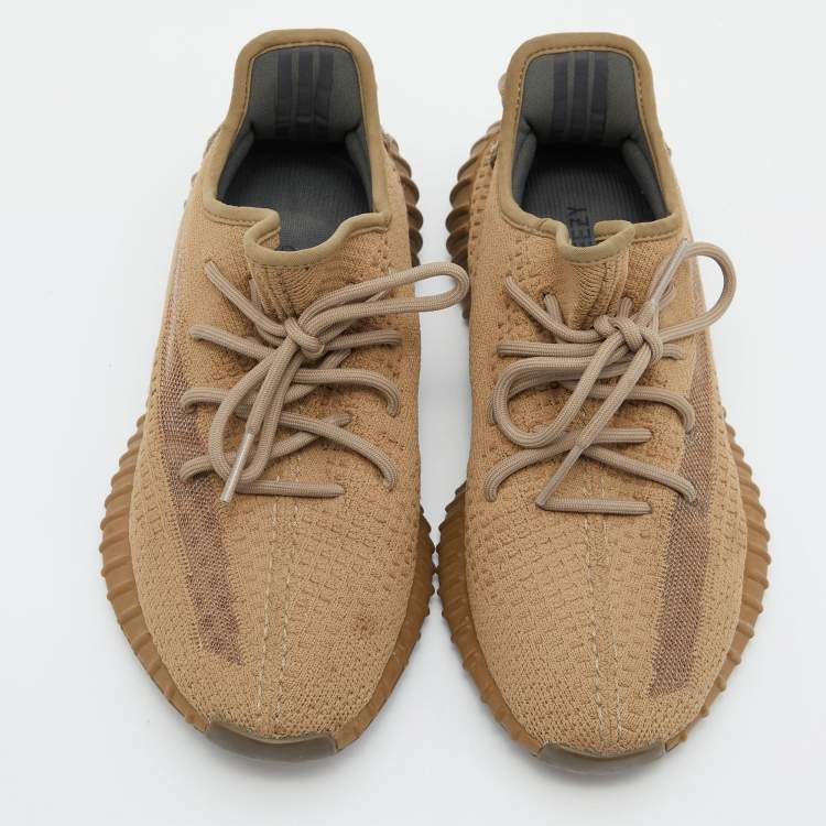 Pre Owned  Yeezy x Adidas Brown Knit Fabric Boost 350 Earth Low Top Sneakers Size 41 1/3
