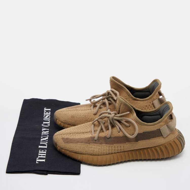 Pre Owned  Yeezy x Adidas Brown Knit Fabric Boost 350 Earth Low Top Sneakers Size 41 1/3