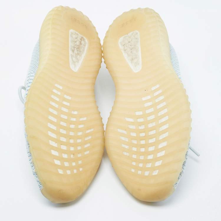 Pre Owned Yeezy x Adidas White/Blue Knit Fabric Boost 350 V2 Static Non Reflective Sneakers Size 46