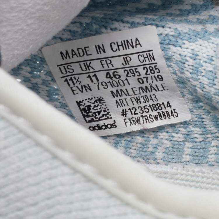Pre Owned Yeezy x Adidas White/Blue Knit Fabric Boost 350 V2 Static Non Reflective Sneakers Size 46