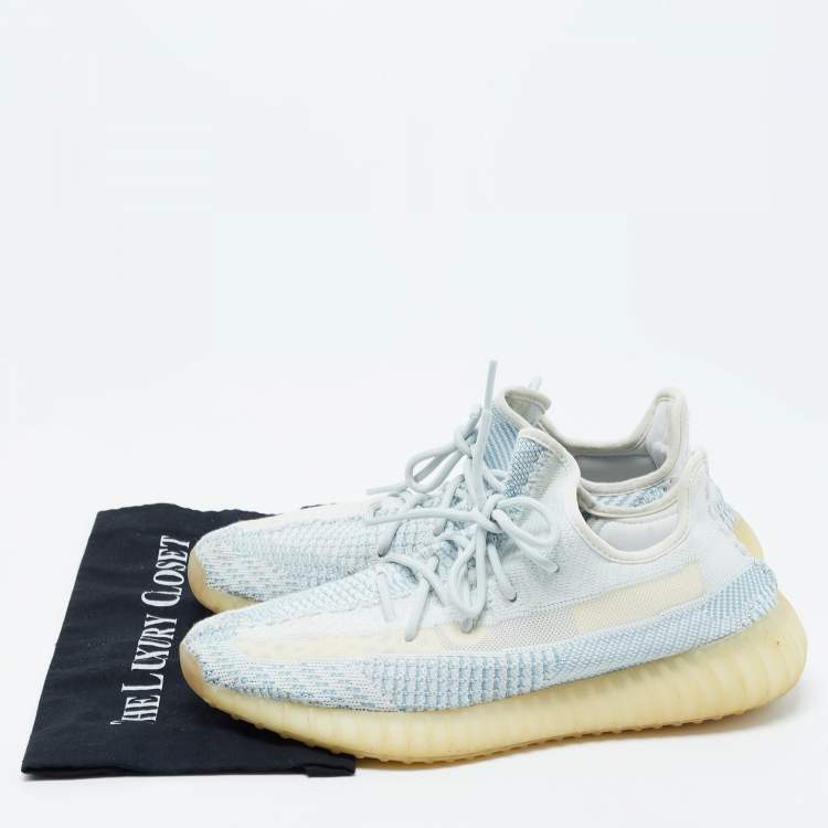 Pre Owned Yeezy x Adidas White/Blue Knit Fabric Boost 350 V2 Static Non Reflective Sneakers Size 46