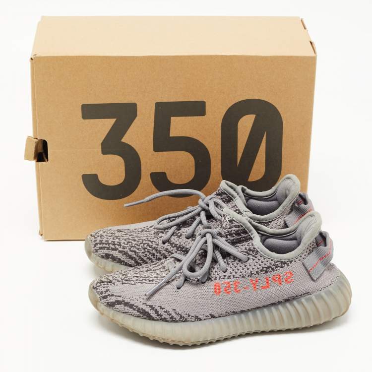 Pre Owned Yeezy x Adidas Grey Knit Fabric Boost 350 V2 Beluga Sneakers Size 37 1/3