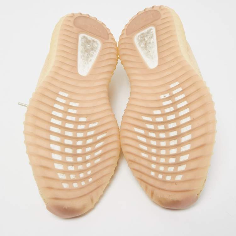 Pre Owned Yeezy x Adidas Light Yellow/Blue Knit Fabric Boost 350 V2 Linen Sneakers Size 44 2/3