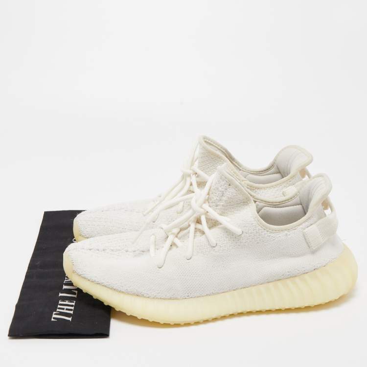 Pre Owned Yeezy x Adidas White Knit Fabric Boost 350 V2 Triple White Sneakers Size 44 2/3 