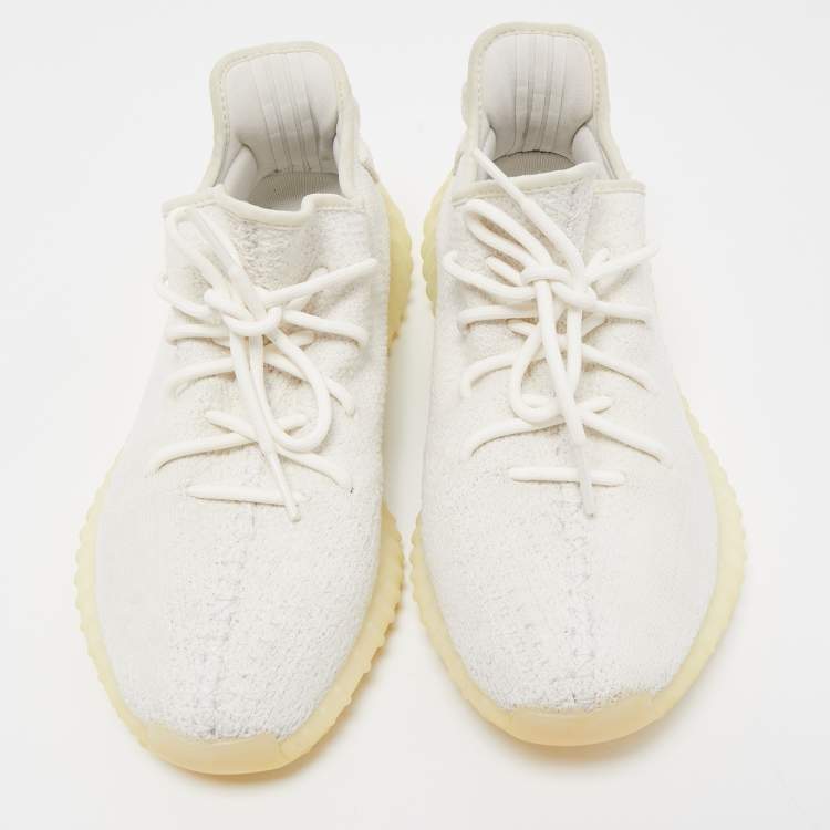 Pre Owned Yeezy x Adidas White Knit Fabric Boost 350 V2 Triple White Sneakers Size 44 2/3 