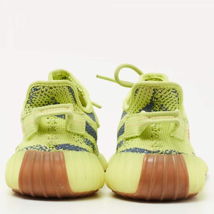 Pre Owned Yeezy x Adidas Neon Yellow Knit Fabric Boost 350 V2 Semi Frozen Yellow Sneakers Size 38