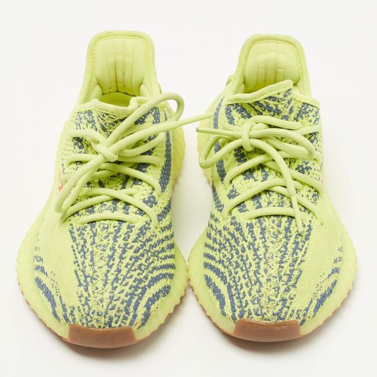 Pre Owned Yeezy x Adidas Neon Yellow Knit Fabric Boost 350 V2 Semi Frozen Yellow Sneakers Size 38