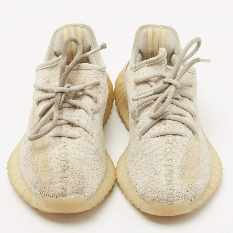 Pre Owned Yeezy x Adidas White Knit Fabric Boost 350 V2 Light Sneakers Size 37 1/3