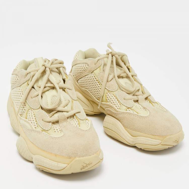 Pre Owned Yeezy x Adidas Light Yellow Mesh and Suede Yeezy 500 Super Moon Yellow Sneakers Size 38 2/3