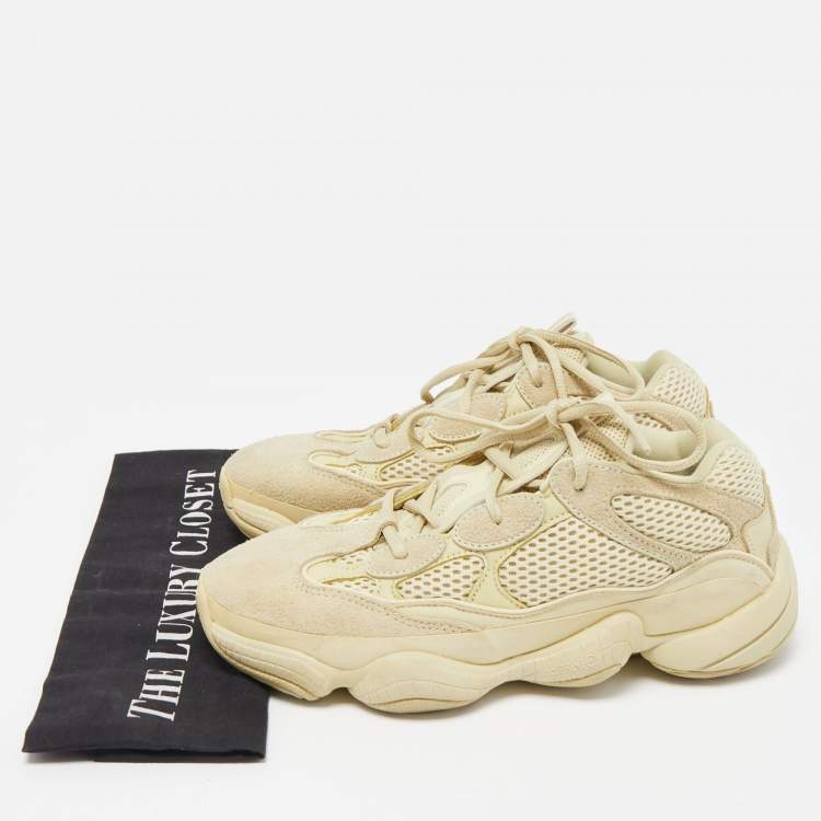 Pre Owned Yeezy x Adidas Light Yellow Mesh and Suede Yeezy 500 Super Moon Yellow Sneakers Size 38 2/3