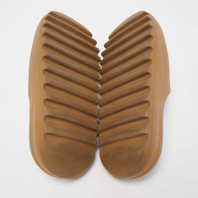 Pre Owned Yeezy x Adidas Brown Rubber Ochre Slides Size 46