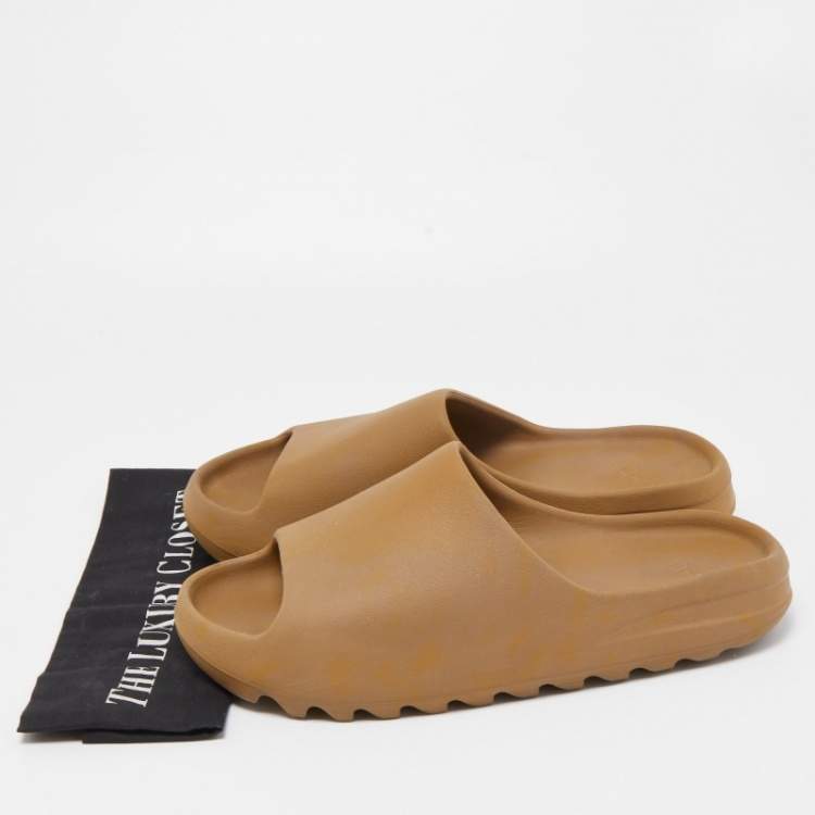 Pre Owned Yeezy x Adidas Brown Rubber Ochre Slides Size 46