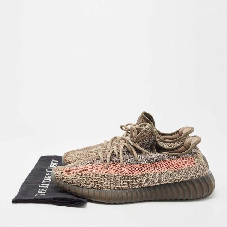 Pre Owned Yeezy x Adidas Brown Knit Fabric Boost 350 V2 Ash Stone Sneakers Size 46 2/3