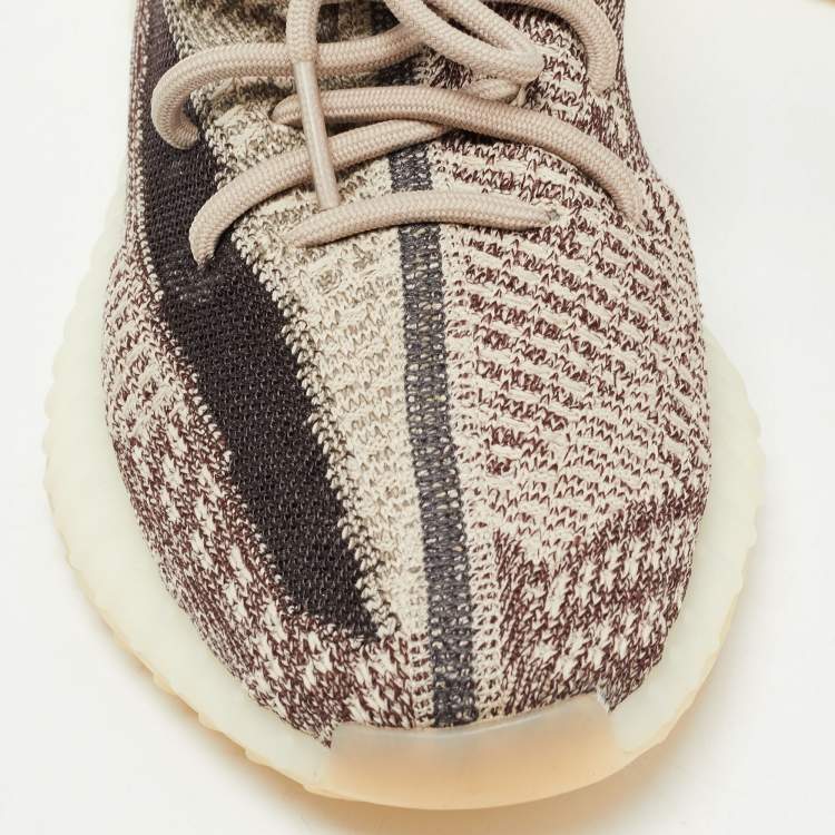 Pre Owned Yeezy x Adidas Brown/White Knit Fabric Boost 350 V2 Zyon Sneakers Size 40