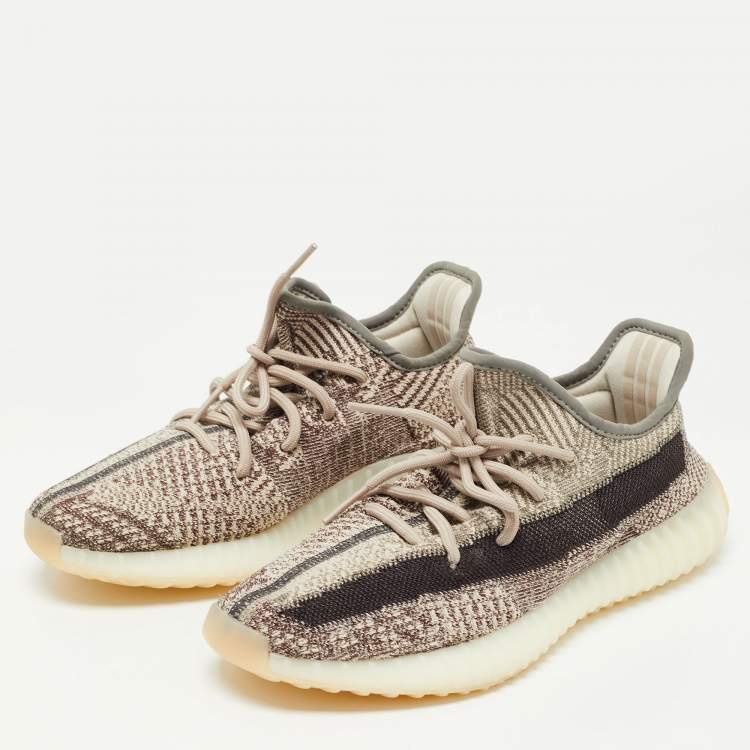 Yeezy x Adidas Brown/White Knit Fabric Boost 350 V2 Zyon Sneakers 