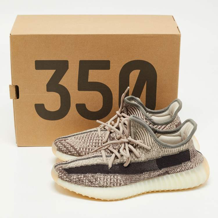 Pre Owned Yeezy x Adidas Brown/White Knit Fabric Boost 350 V2 Zyon Sneakers Size 40