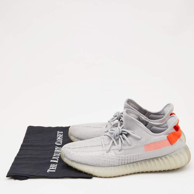 Pre Owned Yeezy x Adidas Grey Knit Fabric Boost 350 V2 Tail Light Sneakers Size 46
