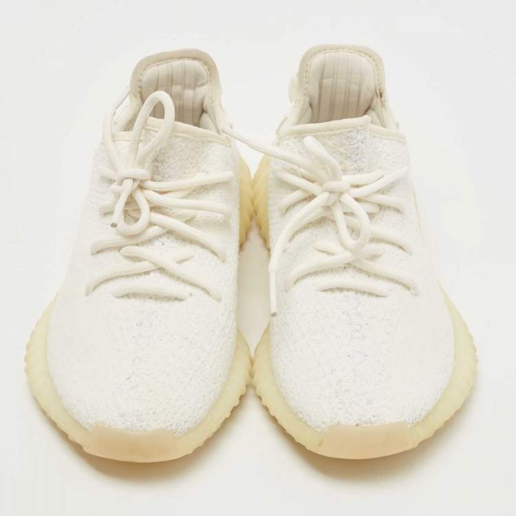 Pre Owned Yeezy x Adidas White Knit Fabric Boost 350 V2 Triple White Sneakers Size 38 2/3