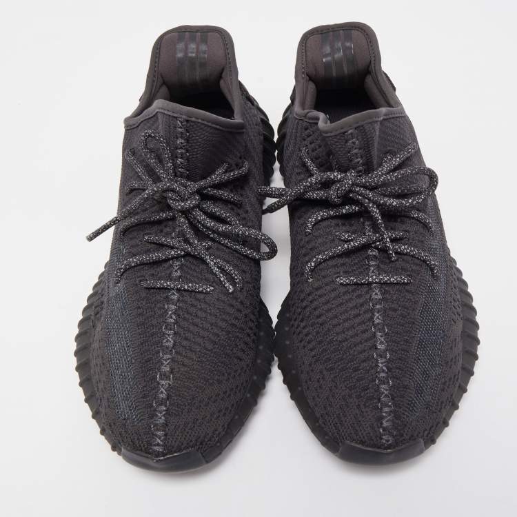 Pre Owned Yeezy x adiddas Black Knit Fabric 350-V2 Static Black Reflective Sneakers Size 44