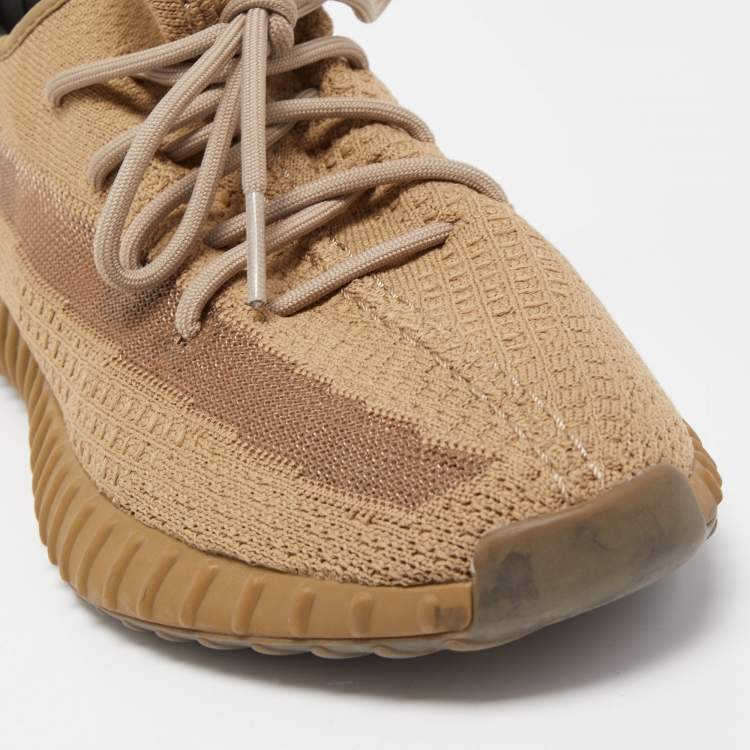 Pre Owned Yeezy x adiddas Brown Knit Fabric  350-v2 Earth Sneakers Size 44
