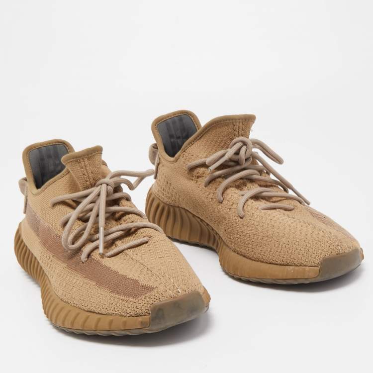 Pre Owned Yeezy x adiddas Brown Knit Fabric  350-v2 Earth Sneakers Size 44