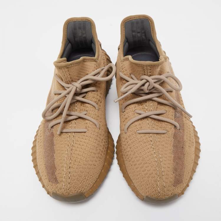 Pre Owned Yeezy x adiddas Brown Knit Fabric  350-v2 Earth Sneakers Size 44