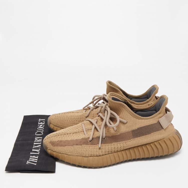 Pre Owned Yeezy x adiddas Brown Knit Fabric  350-v2 Earth Sneakers Size 44