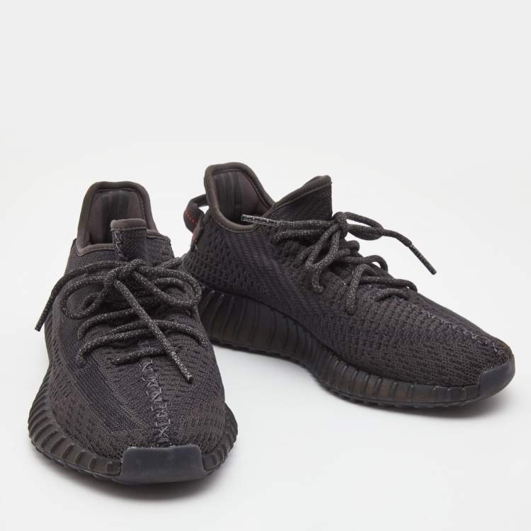 Pre Owned Adidas Yeezy Black Knit Fabric Boost 350 V2 Black Sneakers Size 40