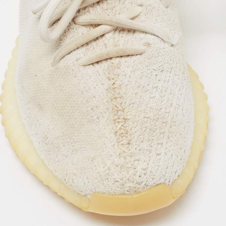 Pre Owned Yeezy x Adidas White Knit Fabric Boost 350 V2 Triple White Sneakers Size 39 1/3