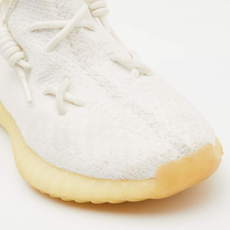 Pre Owned Yeezy x Adidas White Knit Fabric Boost 350 V2 Cream Sneakers Size 43 1/3