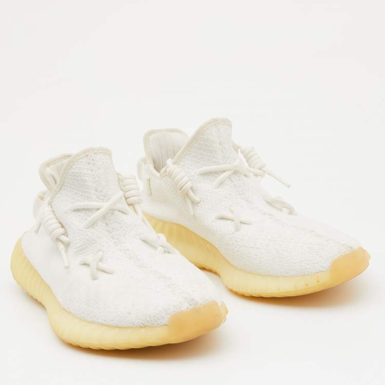 Pre Owned Yeezy x Adidas White Knit Fabric Boost 350 V2 Cream Sneakers Size 43 1/3