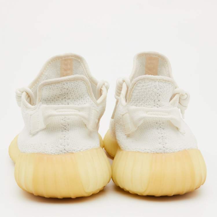 Pre Owned Yeezy x Adidas White Knit Fabric Boost 350 V2 Cream Sneakers Size 43 1/3