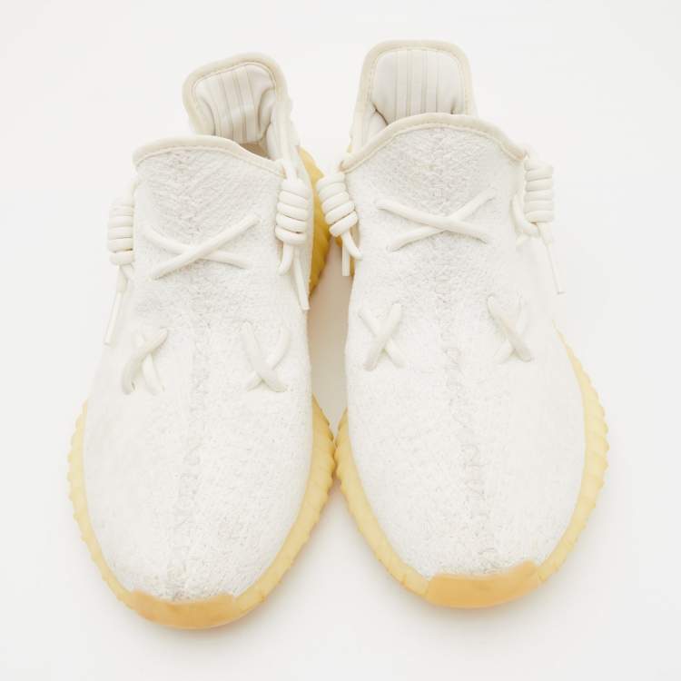 Pre Owned Yeezy x Adidas White Knit Fabric Boost 350 V2 Cream Sneakers Size 43 1/3