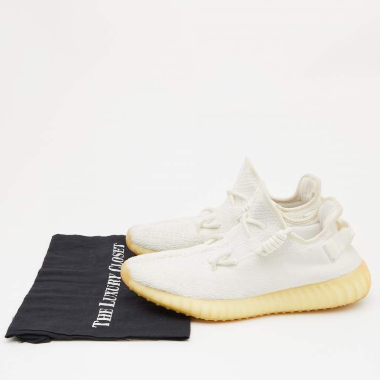 Pre Owned Yeezy x Adidas White Knit Fabric Boost 350 V2 Cream Sneakers Size 43 1/3