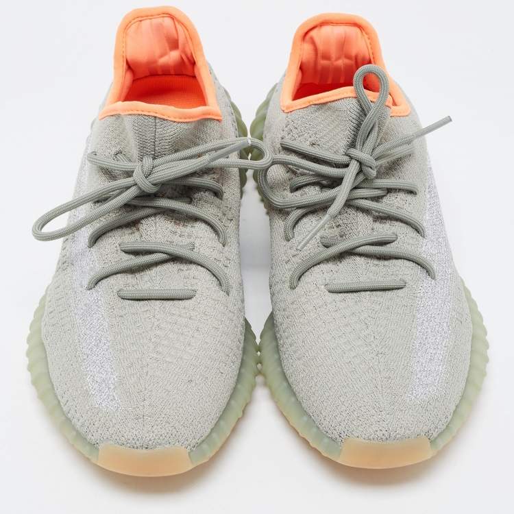 Pre Owned Yeezy x Adidas Green/Grey Knit Fabric Boost 350 V2 Desert Sage Sneakers Size 44 2/3