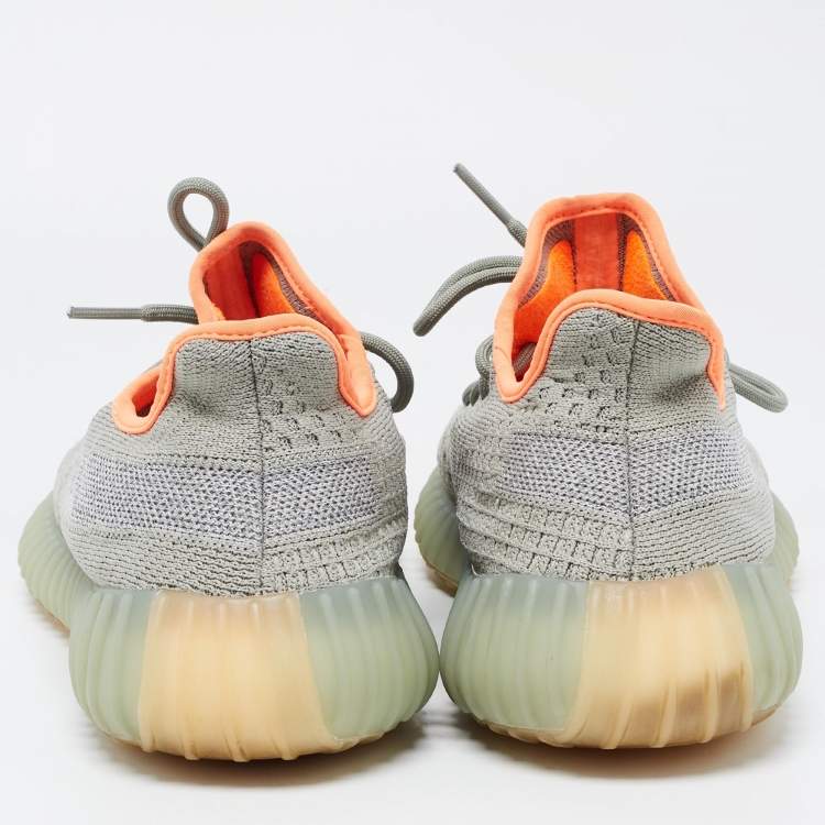 Pre Owned Yeezy x Adidas Green/Grey Knit Fabric Boost 350 V2 Desert Sage Sneakers Size 44 2/3