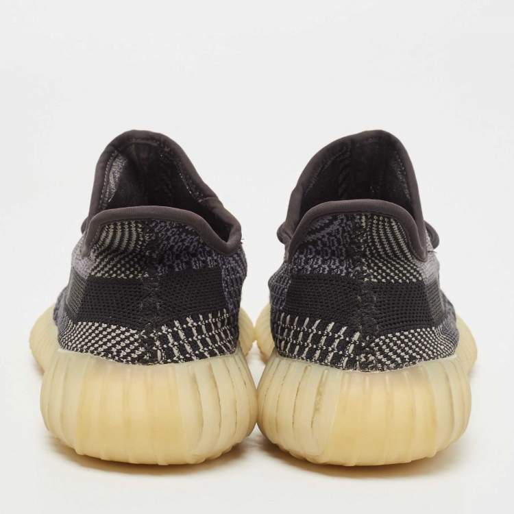 Pre Owned Yeezy x Adidas Black/Grey Knit Fabric Boost 350 V2 Carbon Sneakers Size 42
